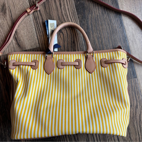 Dooney & Bourke Yellow and Tan Striped Shoulder Bag - Picture 2 of 12